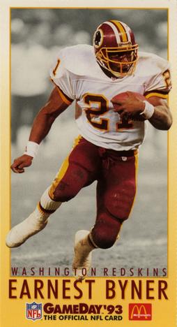 1993 GameDay McDonald's Washington Redskins #1 Earnest Byner Front