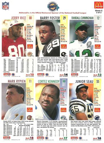 1993 GameDay McDonald's All Stars - Full Panel #3 Randall Cunningham / Barry Foster / Cortez Kennedy / Jerry Rice / Mark Rypien / Junior Seau Back