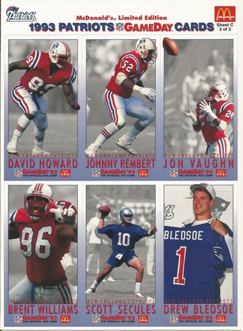 1993 GameDay McDonald's New England Patriots - Full Panels #3 Drew Bledsoe / David Howard / Johnny Rembert / Scott Secules / Jon Vaughn / Brent Williams Front