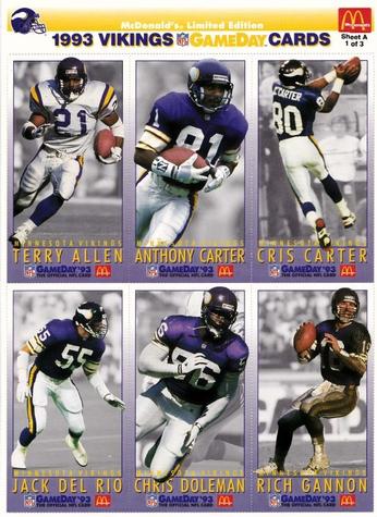 1993 GameDay McDonald's Minnesota Vikings - Full Panels #1 Terry Allen / Anthony Carter / Cris Carter / Jack Del Rio / Chris Doleman / Rich Gannon Front