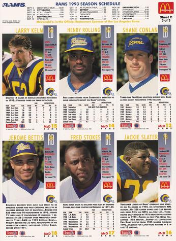 1993 GameDay McDonald's Los Angeles Rams - Full Panels #3 Jerome Bettis / Shane Conlan / Larry Kelm / Henry Rolling / Jackie Slater / Fred Stokes Back