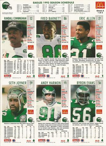 1993 GameDay McDonald's Philadelphia Eagles - Full Panels #1 Eric Allen / Fred Barnett / Randall Cunningham / Byron Evans / Andy Harmon / Seth Joyner Back