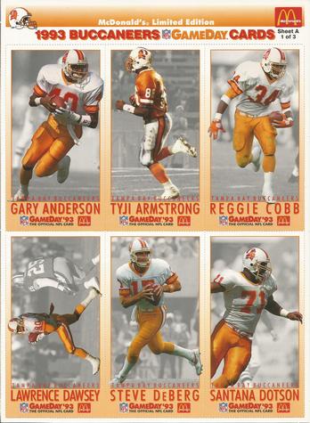 1993 GameDay McDonald's Tampa Bay Buccaneers - Full Panels #1 Gary Anderson (RB) / Tyji Armstrong / Reggie Cobb / Lawrence Dawsey / Steve DeBerg / Santana Dotson Front