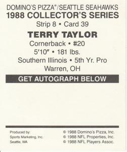 1988 Domino's Pizza Seattle Seahawks #39 Terry Taylor Back