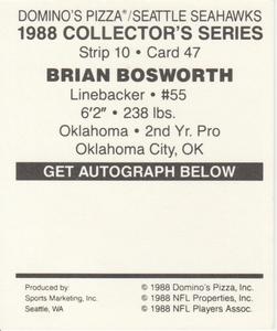 1988 Domino's Pizza Seattle Seahawks #47 Brian Bosworth Back