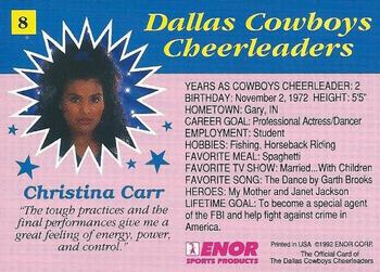 1992 Enor Dallas Cowboys Cheerleaders #8 Christina Carr Back