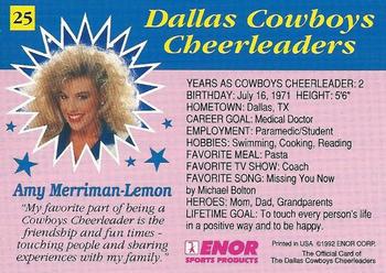 1992 Enor Dallas Cowboys Cheerleaders #25 Amy Merriman-Lemon Back
