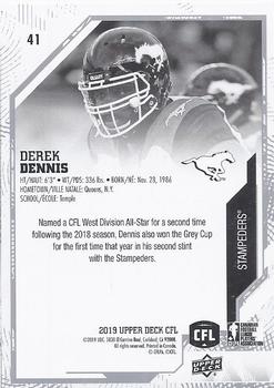 2019 Upper Deck CFL #41 Derek Dennis Back