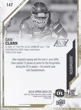 2019 Upper Deck CFL - Gold Border #147 Dan Clark Back