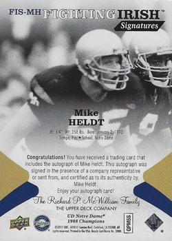 2017 Upper Deck Notre Dame 1988 Champions - Fighting Irish Signatures #FIS-MH Mike Heldt Back