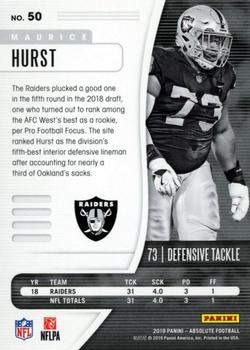 2019 Panini Absolute - Red #50 Maurice Hurst Back