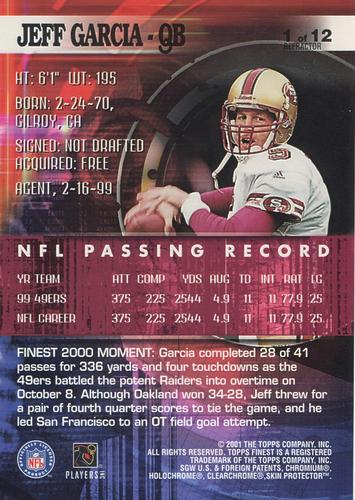2000 Finest - Pro Bowl Jumbos Refractors #1 Jeff Garcia Back