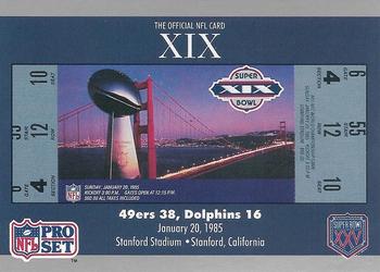 1991 Pro Set Super Bowl Ticket Replica #19 SB XIX Ticket Front