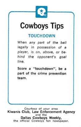 1981 Dallas Cowboys Police #NNO Butch Johnson Back