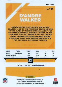 2019 Donruss Optic - Rookies Autographs Bronze #141 D'Andre Walker Back