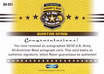2010 Razor US Army All-American Bowl - Autographs #BA-QS1 Quinton Spain Back