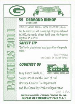 2011 Green Bay Packers Police - Larry Frisch Cards LLC, Stevens Point and the Town of Hull (Portage County) Fire Dept. #12 Desmond Bishop Back