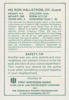 1986 Green Bay Packers Police - First Wisconsin Banks, Your Local Law Enforcement Agency #NNO Ron Hallstrom Back