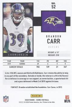 2020 Score #52 Brandon Carr Back