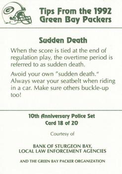 1992 Green Bay Packers Police - Bank of Sturgeon Bay #18 Jackie Harris Back