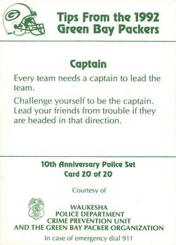 1992 Green Bay Packers Police - Waukesha Police Dept. Crime Prevention Unit #20 Sterling Sharpe Back