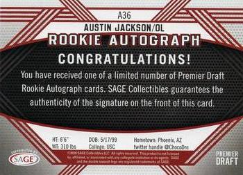 2020 SAGE HIT - Rookie Autographs Black #A36 Austin Jackson Back