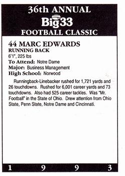 1993 Big 33 Ohio High School #NNO Marc Edwards Back