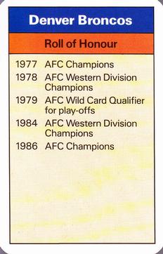 1987 Ace Fact Pack Denver Broncos #NNO Broncos Roll of Honour Front