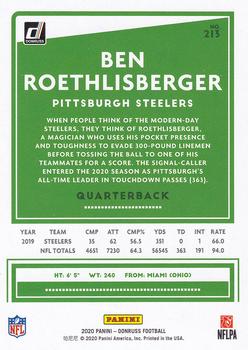 2020 Donruss #213 Ben Roethlisberger Back