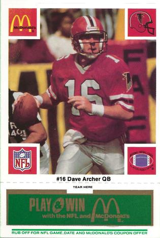 1986 McDonald's Atlanta Falcons - Full Game Pieces: Week 4 Green Tab #NNO Dave Archer Front