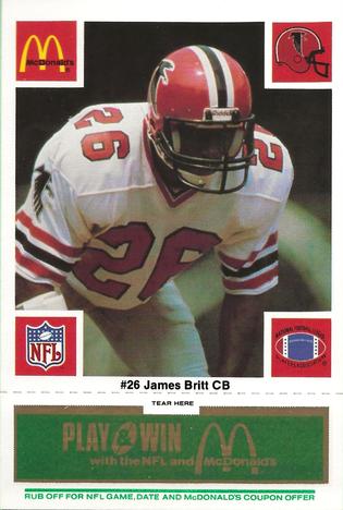 1986 McDonald's Atlanta Falcons - Full Game Pieces: Week 4 Green Tab #NNO James Britt Front