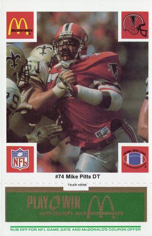 1986 McDonald's Atlanta Falcons - Full Game Pieces: Week 4 Green Tab #NNO Mike Pitts Front