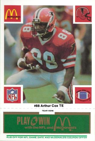 1986 McDonald's Atlanta Falcons - Full Game Pieces: Week 4 Green Tab #NNO Arthur Cox Front
