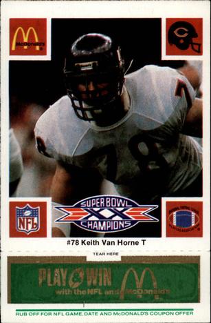 1986 McDonald's Chicago Bears - Full Game Pieces - Week 4 Green Tab #NNO Keith Van Horne Front