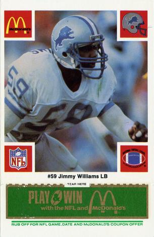 1986 McDonald's Detroit Lions - Full Game Pieces - Week 4 Green Tab #NNO Jimmy Williams Front