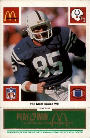1986 McDonald's Indianapolis Colts - Full Game Pieces - Week 4 Green Tab #NNO Matt Bouza Front