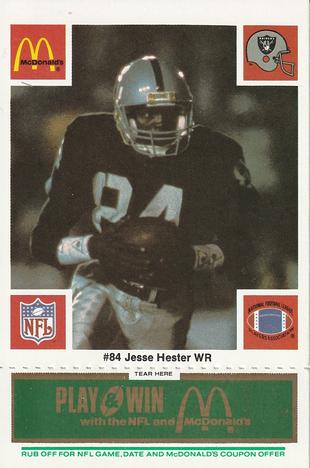 1986 McDonald's Los Angeles Raiders - Full Game Pieces Green Tab #NNO Jessie Hester Front