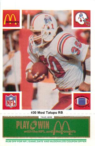 1986 McDonald's New England Patriots - Full Game Pieces - Week 4 Green Tab #NNO Mosi Tatupu Front