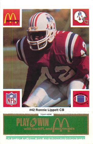 1986 McDonald's New England Patriots - Full Game Pieces - Week 4 Green Tab #NNO Ronnie Lippett Front