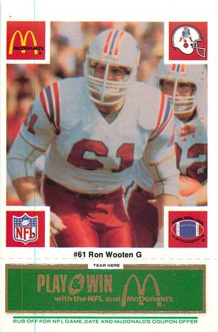 1986 McDonald's New England Patriots - Full Game Pieces - Week 4 Green Tab #NNO Ron Wooten Front