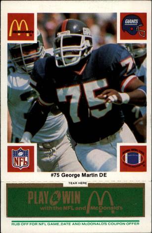 1986 McDonald's New York Giants - Full Game Pieces - Week 4 Green Tab #NNO George Martin Front