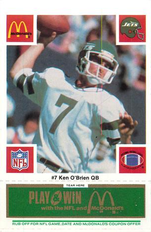 1986 McDonald's New York Jets - Full Game Pieces - Week 4 Green Tab #NNO Ken O'Brien Front