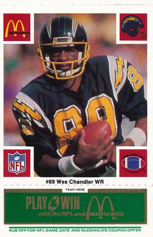 1986 McDonald's San Diego Chargers - Full Game Pieces - Week 4 Green Tab #NNO Wes Chandler Front