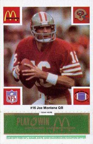 1986 McDonald's San Francisco 49ers - Full Game Pieces - Week 4 Green Tab #NNO Joe Montana Front