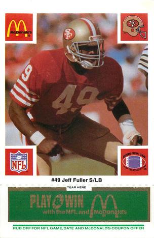 1986 McDonald's San Francisco 49ers - Full Game Pieces - Week 4 Green Tab #NNO Jeff Fuller Front