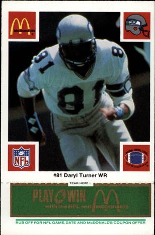 1986 McDonald's Seattle Seahawks - Full Game Pieces - Week 4 Green Tab #NNO Daryl Turner Front