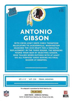 2020 Donruss - Rated Rookies Autographs Purple #335 Antonio Gibson Back