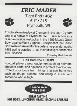 1989 Clemson Tigers #NNO Eric Mader Back