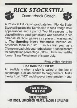 1989 Clemson Tigers #NNO Rick Stockstill Back