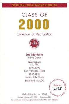 2000 Goal Line HOF Autographs #202 Joe Montana Back